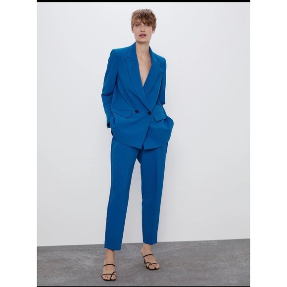 Zara Royal Blue Oversized Blazer XS and Pants Sz S Suit Set NWOT